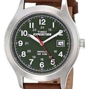 Reloj Hombre Timex Correa De Piel Con Luz 39 Mm T400519j Correa Marrón Bisel Plateado Fondo Verde