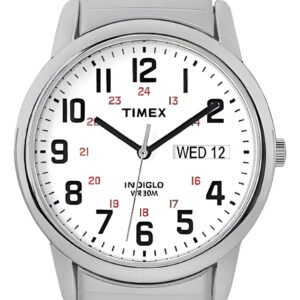 Reloj Timex Easy Reader Day Date Correa Extensible De 35 Mm Correa Acero Inoxidable Bisel Plateado Fondo Negro